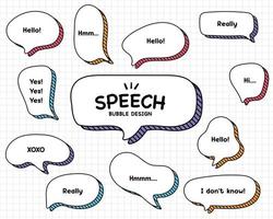 Set hand drawn speech bubbles. empty text box different shapes balloons vector