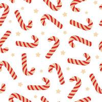 Seamless pattern of Christmas candy cane and stars on white background. Festive background for wrapping paper, invitation, greeting card, textile. vector