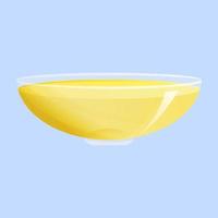 Cooking olive oil. Transparent bowl. Cartoon vector isolated illustration