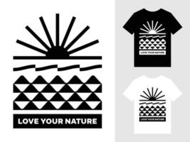 ama tu diseño de camiseta con el logotipo del paisaje de montaña de la naturaleza vector