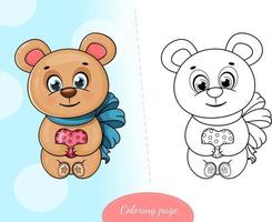 página para colorear un lindo oso de dibujos animados con corazón vector