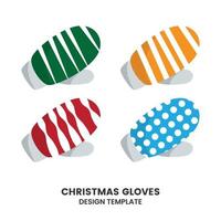 gloves Christmas knitted mittens, winter set template vector