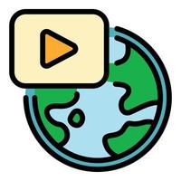 Global video work icon color outline vector