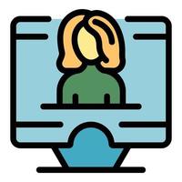 Computer online meeting icon color outline vector