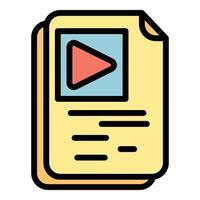 vector de contorno de color de icono de documentos de secuencia de vídeo