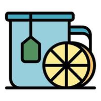 Hot tea lemon mug icon color outline vector