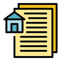 vector de contorno de color de icono de documentos de casa