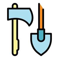 Axe and spade icon color outline vector