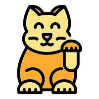 Happy oriental cat icon color outline vector