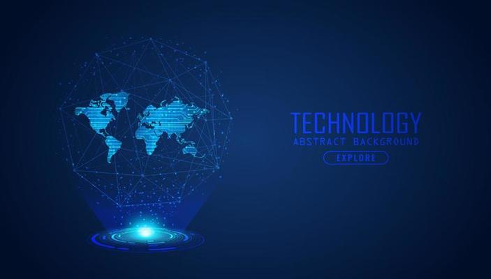 Modern World Map Holograph on Technology Background