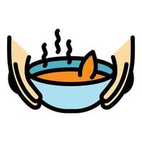 Hands bowl icon color outline vector