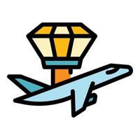 Control tower and plane icon color outline vector