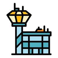 Plane tower control icon color outline vector