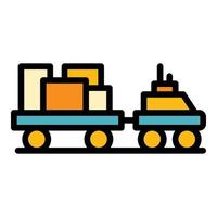 Airport luggage truck icon color outline vector