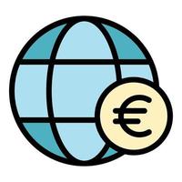 vector de contorno de color de icono de transferencia de dinero global en euros