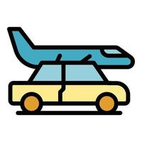 Car and plane icon color outline vector