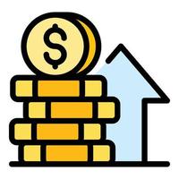 Stack of coins growth icon color outline vector