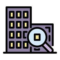 Building and magnifier icon color outline vector