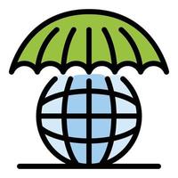 Globe under an umbrella icon color outline vector