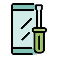 Smartphone screwdriver icon color outline vector