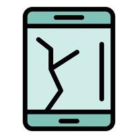 Broken display smartphone icon color outline vector