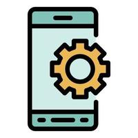 Smartphone gear wheel icon color outline vector