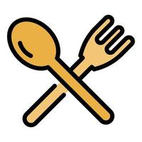 Plastic fork spoon icon color outline vector