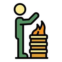 Man near fire barrel icon color outline vector