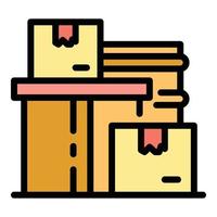 vector de contorno de color de icono de cajas de objetos sin hogar