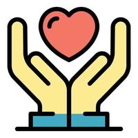 Hands keep heart icon color outline vector