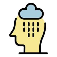 Sad rain in head icon color outline vector