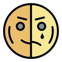 Happy half sad emoji icon color outline vector