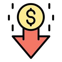 vector de contorno de color de icono de dinero abajo