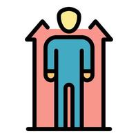 Man and two up arrows icon color outline vector