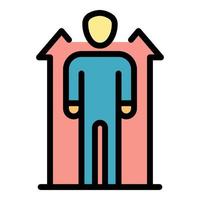 Man and two up arrows icon color outline vector