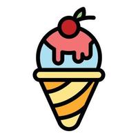 Ice cream cone with cherry icon color outline vector