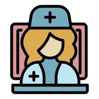 vector de contorno de color de icono de enfermera en línea
