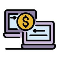 Laptop money transfer icon color outline vector