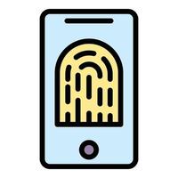 Smartphone fingerprint identification icon color outline vector