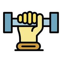 Dumbbell in hand icon color outline vector