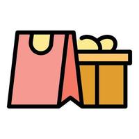 vector de contorno de color de icono de caja de regalo de bolsa de papel