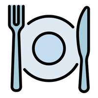 Plate fork knife icon color outline vector