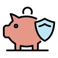 Piggy bank protect icon color outline vector