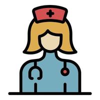 Woman family doctor icon color outline vector