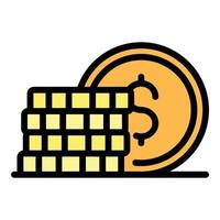 Gold coins stack icon color outline vector