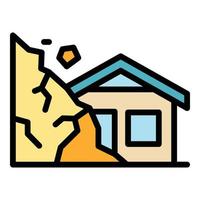 Destroyed rockfall house icon color outline vector