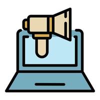 Megaphone on laptop icon color outline vector