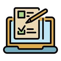 Laptop questionnaire icon color outline vector