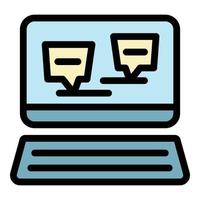 Laptop chat icon color outline vector