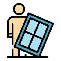 vector de contorno de color de icono de instalación de ventana de hombre